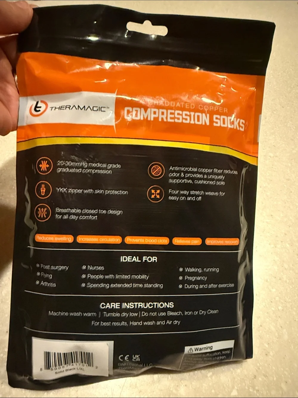 NEW TheraMagic™ Zipper Compression Socks One Pair Unisex Sealed Solid Black L/XL
